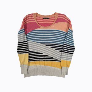 Nic+Zoe Striped Pattern Play Sweater M Multi Colorblock Whimsical Dopamine Twee